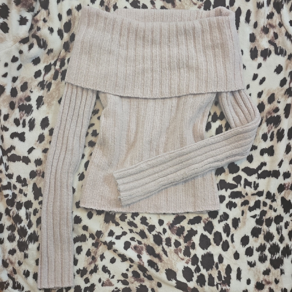 Pink Rose Pink Off-the-Shoulder Sweater with Ribbed Knit